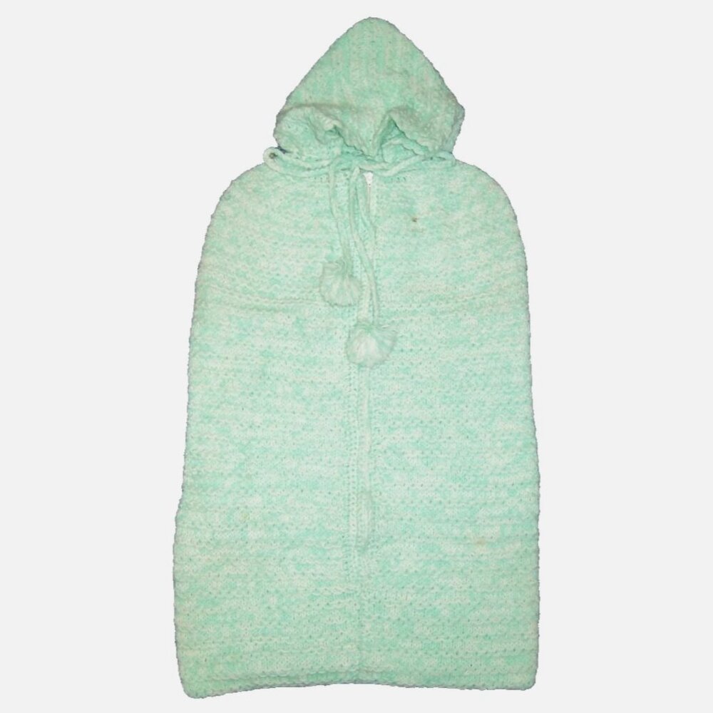 Vintage 70s Hand Knit Baby Bunting Sack with Hood Green